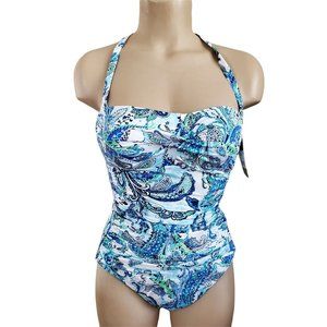 Ralph Lauren Blue Paisley Tie Halter Swimwear 4 New